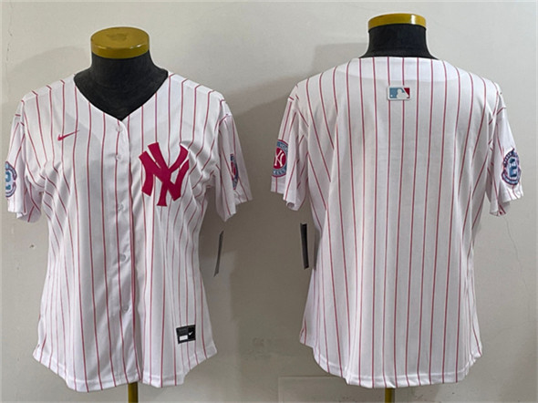 Youth New York Yankees Blank White Pink Pinstripe Limited Stitched Baseball Jersey