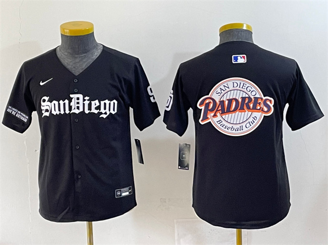 Youth San Diego Padres Team Big Logo Black Gothic Edition Vapor Limited Stitched Baseball Jersey