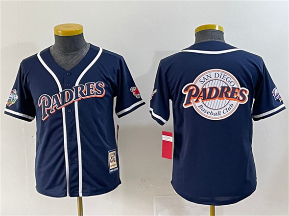 Youth San Diego Padres Team Big Logo Navy Throwback With Patch Stitched Baseball Jersey