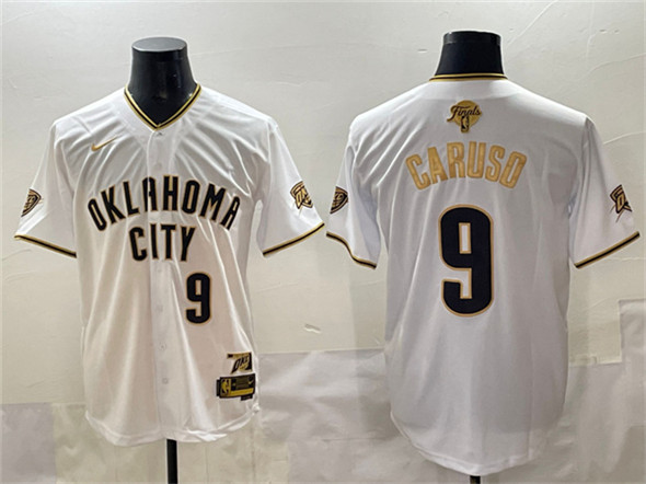Men's Oklahoma City Thunder #9 Alex Caruso White Gold 2025 Finals Vapor Stitched Baseball Jersey