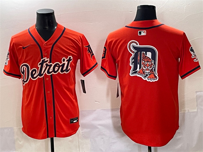 Men's Detroit Tigers Team Big Logo Orange With Patch Vapor Premier Limited Stitched Baseball Jersey
