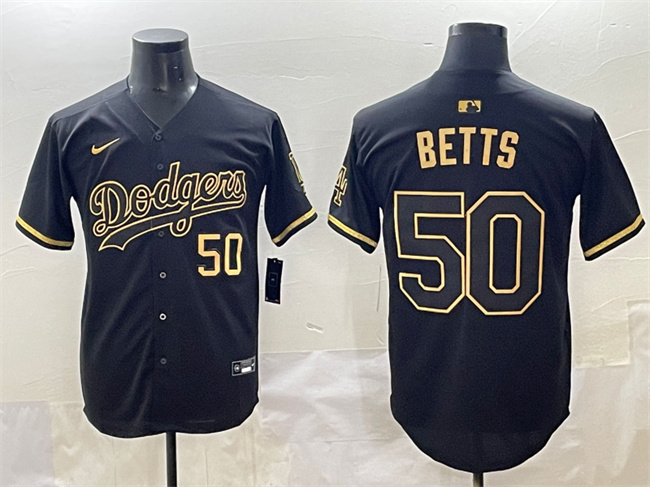 Men's Los Angeles Dodgers #50 Mookie Betts Black Gold Limited Stitched Jersey