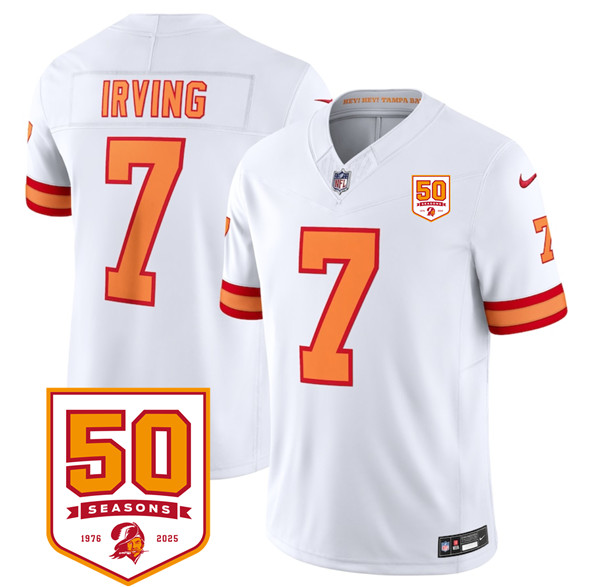Men's Tampa Bay Buccaneers #7 Bucky Irving White 2025 F.U.S.E. 50th Anniversary Patch Vapor Untouchable Limited Football Stitched Jersey