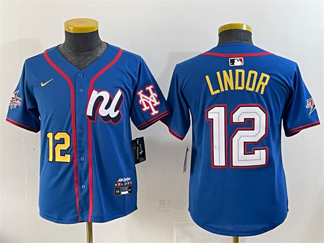 Youth National League #12 Francisco Lindor Blue 2025 All-Star Edition Limited Stitched Baseball Jersey