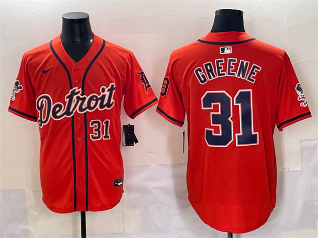 Men's Detroit Tigers #31 Riley Greene Orange With Patch Vapor Premier Limited Stitched Baseball Jersey1