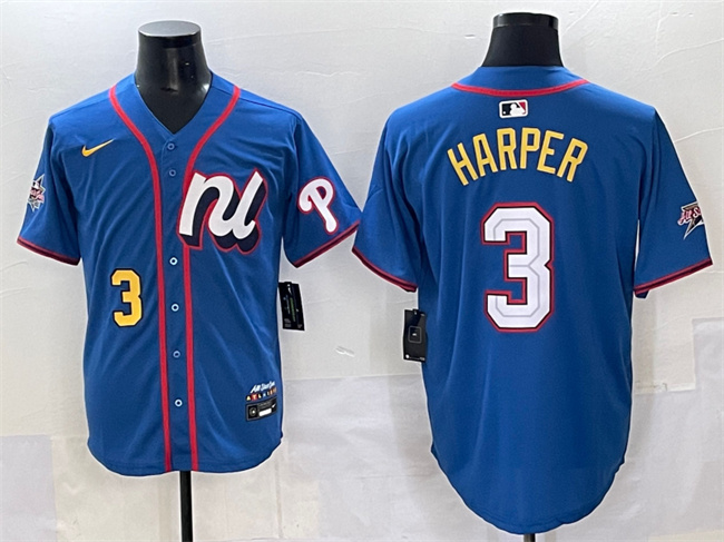 Men's National League #3 Bryce Harper Blue 2025 All-Star Edition Limited Stitched Baseball Jersey