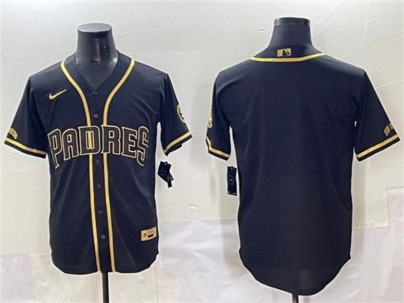 Men's San Diego Padres Blank Black Gold Stitched Baseball Jersey