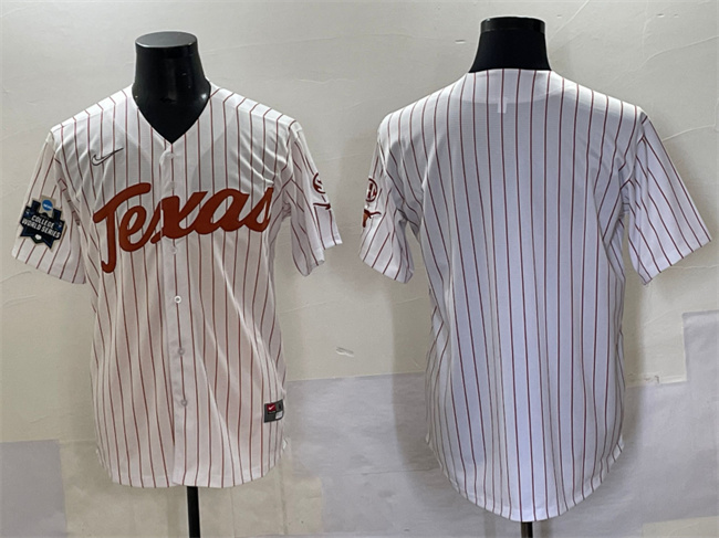 Men's Texas Longhorns Blank White Pinstripe 2025 World Series & SEC Patch Stitched Jersey