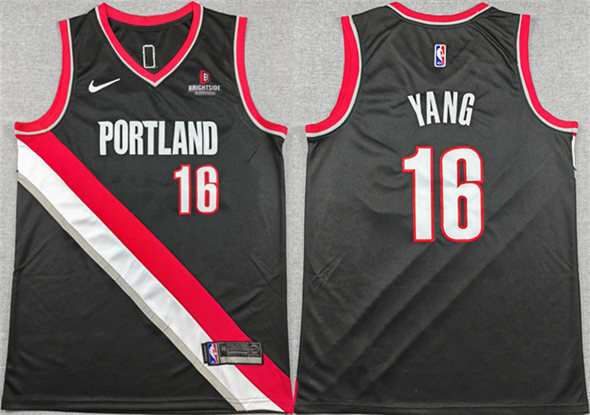 Men's Portland Trail Blazers #16 Yang Hansen Black Icon Edition Stitched Basketball Jersey
