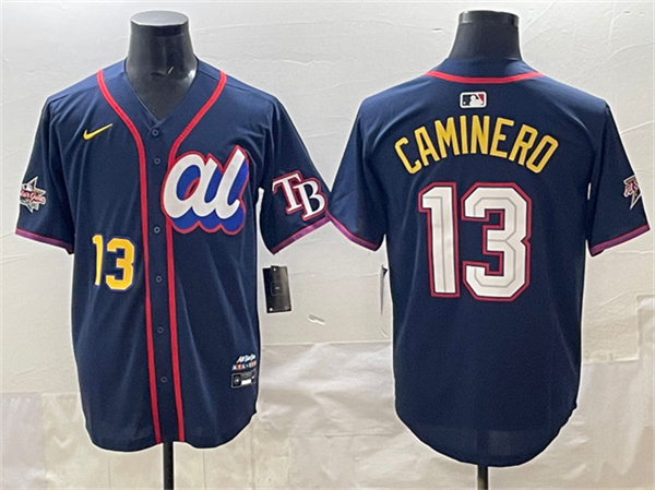 Men's American League #13 Junior Caminero Navy 2025 All-Star Edition Limited Stitched Baseball Jersey