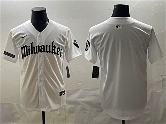 Men's Milwaukee Brewers Blank White 'Gothic 414 Shadows Edition' Vapor Premier Limited Stitched Jersey