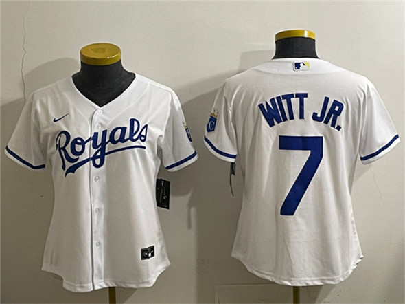 Women's Kansas City Royals #7 Bobby Witt Jr. White Cool Base Stitched Jersey(Run Small)