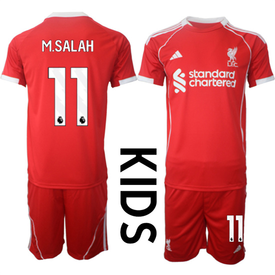 Youth Liverpool #11 M.SALAH 2025-26 home Red Adidas Soccer Kids Suit Jerseys