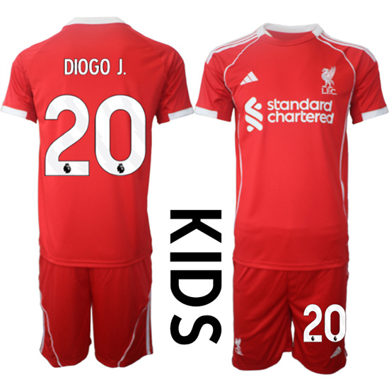 Youth Liverpool #20 DIOGO J. 2025-26 home Red Adidas Soccer Kids Suit Jerseys