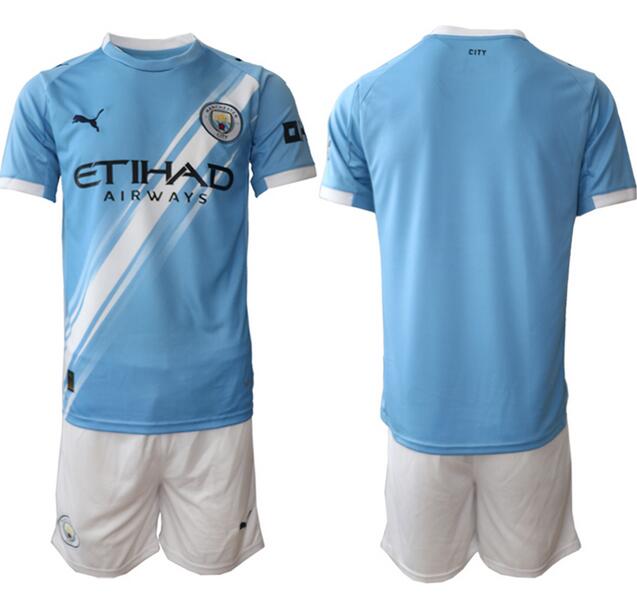 Men's Manchester City Blank Home 2025-26 Suit Soccer Jerseys