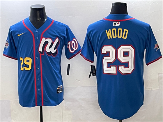 Men's National League #29 James Wood Blue 2025 All-Star Edition Limited Stitched Baseball Jersey