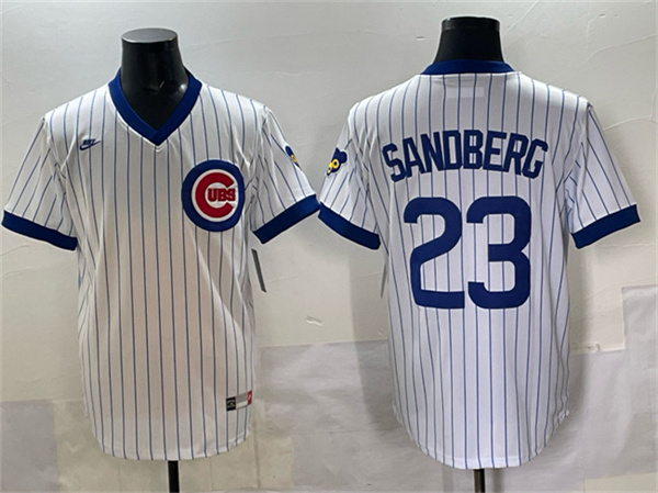 Men's Chicago Cubs #23 Ryne Sandberg White Throwback Stitched Baseball Jersey