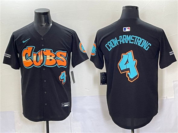 Men's Chicago Cubs #4 Pete Crow-Armstrong Black 'Graffiti North Side Edition' Vapor Premier Limited Stitched Baseball Jersey