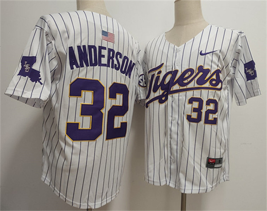 Men's LSU Tigers #32 Kade Anderson White 2025 Stitched Baseball Jersey