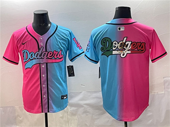 Men's Los Angeles Dodgers Team Big Logo Pink Blue Limited Stitched Baseball Jersey