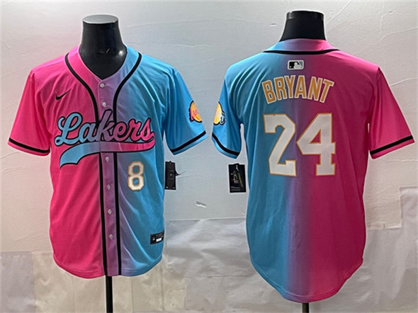 Men's Los Angeles Lakers Front #8 Back #24 Kobe Bryant Pink Blue Limited Stitched Jersey