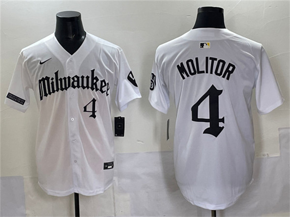 Men's Milwaukee Brewers #4 Paul Molitor White 'Gothic 414 Shadows Edition' Vapor Premier Limited Stitched Jersey