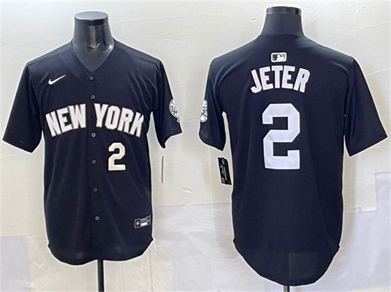 Men's New York Yankees #2 Derek Jeter Black Limited Stitched Baseball Jersey