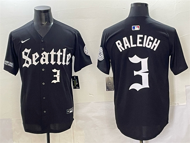 Men's Seattle Mariners #3 Cal Raleigh Black 'Deep Sea Gothic Edition' Vapor Premier Limited Stitched Baseball Jersey