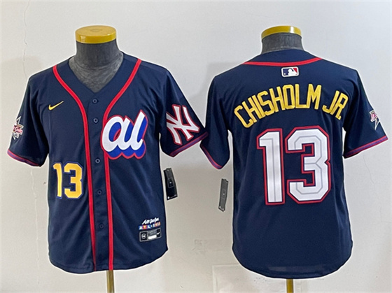 Youth American League #13 Jazz Chisholm Jr. Navy 2025 All-Star Edition Limited Stitched Baseball Jersey