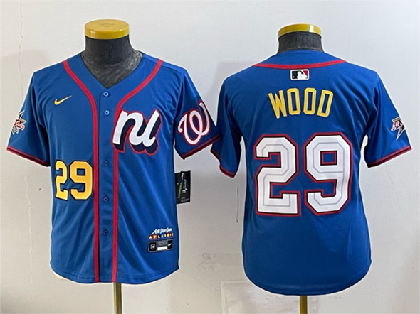 Youth National League #29 James Wood Blue 2025 All-Star Edition Limited Stitched Baseball Jersey