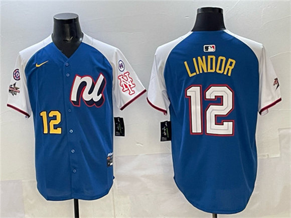 Men's National League #12 Francisco Lindor Blue Alternate 2025 All-Star With Patch Edition Limited Stitched Baseball Jersey