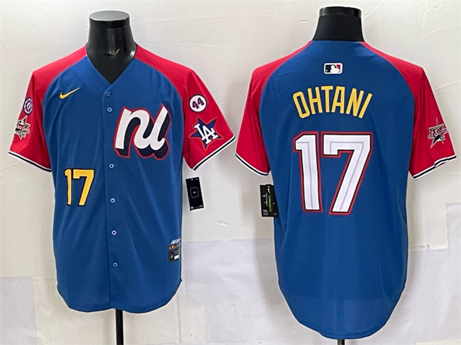 Men's National League #17 Shohei Ohtani Blue Red Alternate 2025 All-Star With Patch Edition Limited Stitched Baseball Jersey