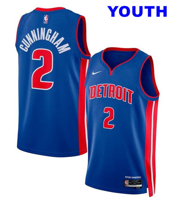 Youth Detroit Pistons #2 Cade Cunningham Blue 2024 Icon Edition Stitched Baseball Jersey