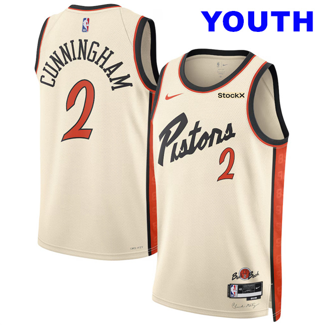 Youth Detroit Pistons #2 Cade Cunningham Cream 2024-25 City Edition Stitched Basketball Jersey