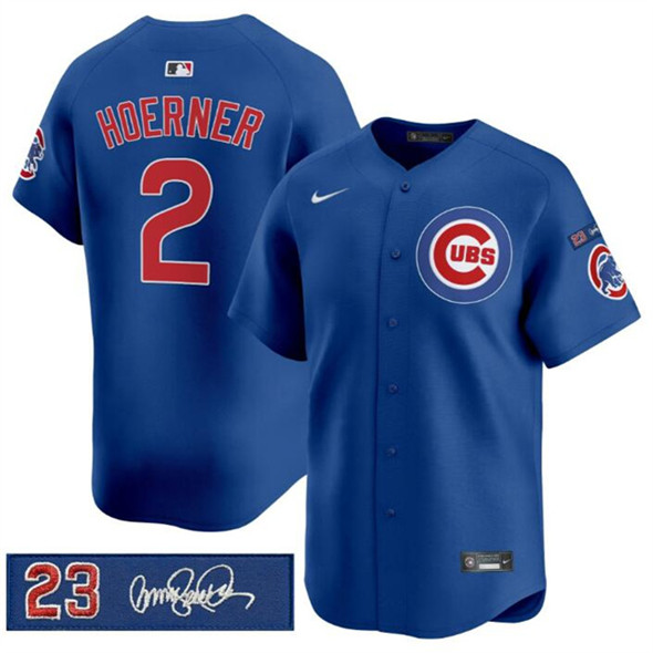 Men's Chicago Cubs #2 Nico Hoerner Royal 'Ryne Sandberg Tribute' Vapor Limited V3 Stitched Baseball Jersey