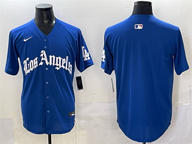 Men's Los Angeles Dodgers Blank Blue 2025 LA Gothic Style With Fernando Patch Vapor Premier Limited Stitched Baseball Jersey