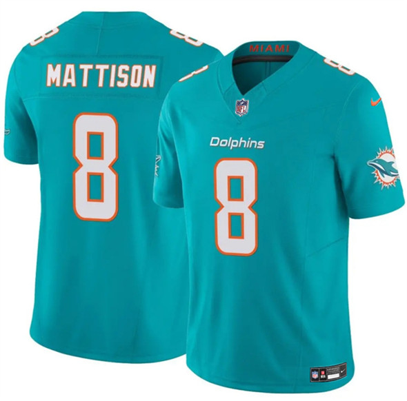 Men's Miami Dolphins #8 Alexander Mattison Aqua 2025 F.U.S.E. Vapor Limited Football Stitched Jersey