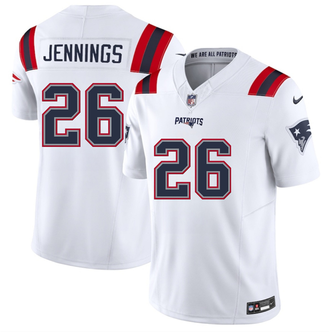Men's New England Patriots #26 Terrell Jennings White 2025 F.U.S.E. Vapor Limited Stitched Jersey