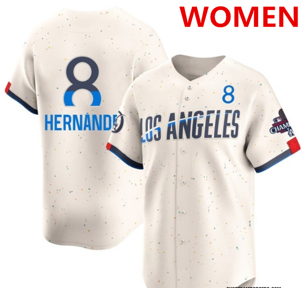 Women's Los Angeles Dodgers #8 Enrique Hernández Cream 2024 World Series Champions Patch City Connect Limited Stitched Baseball Jersey