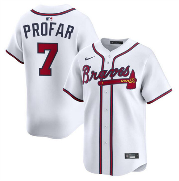 Men's Atlanta Braves #7 Jurickson Profar White 2025 Home Limited Stitched Baseball Jersey