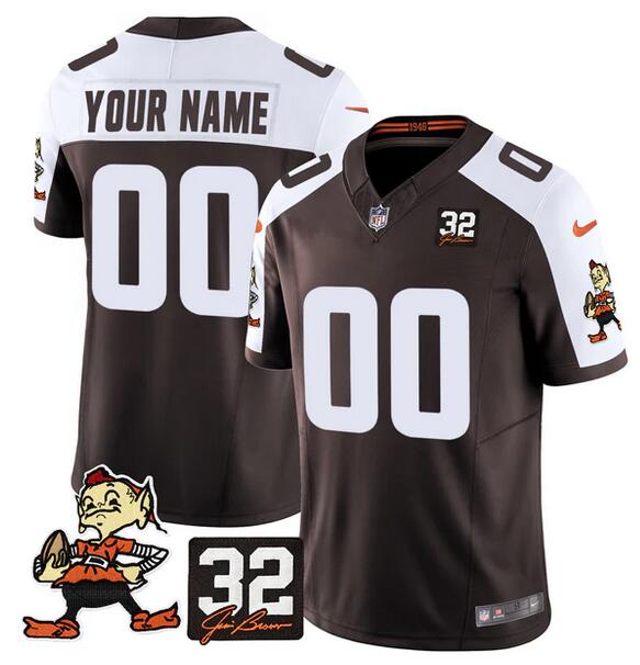 Men's Cleveland Browns Active Player Custom Brown Alternate F.U.S.E. #32 Jim Brown Memorial Patch Vapor Limited Stitched Football Jersey