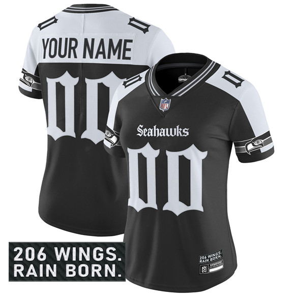 Women's Seattle Seahawks Active Player Custom Black Alternate 2025 F.U.S.E. 'Gothic Rain City Shadows Edition' Vapor Untouchable Limited Football Stitched Jersey