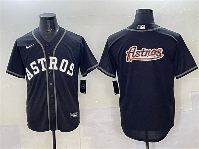 Men's Houston Astros Team Big Logo Black Lights Out Limited Stitched Baseball Jersey