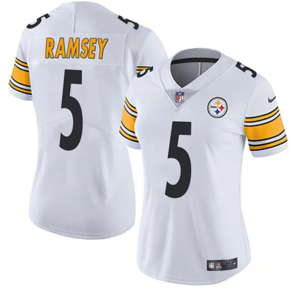 Women's Pittsburgh Steelers #5 Jalen Ramsey White 2025 Vapor Untouchable Limited Football Stitched Jersey(Run Small)