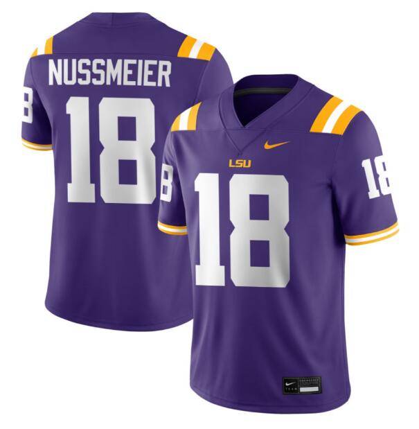 Men's LSU Tigers #18 Garrett Nussmeier Purple FUSE College Stitched Jersey