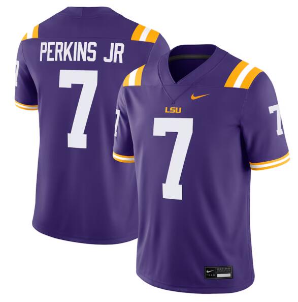 Men's LSU Tigers #7 Harold Perkins Jr Purple FUSE College Stitched Jersey