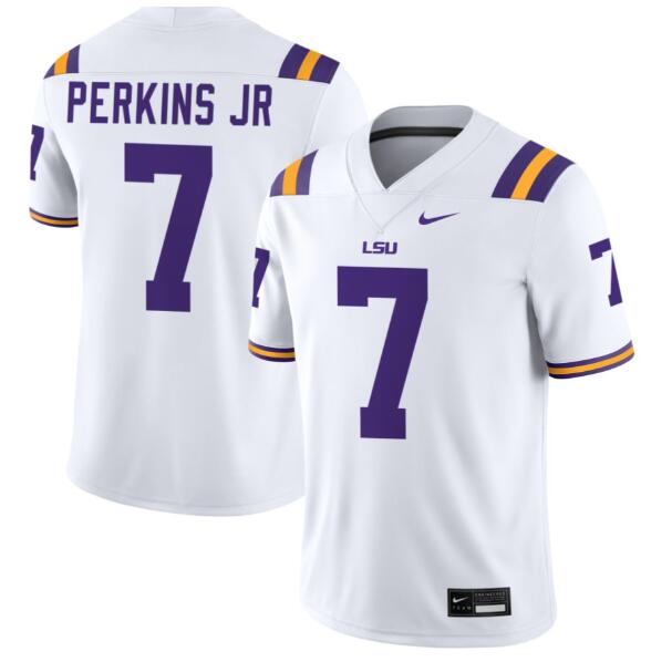 Men's LSU Tigers #7 Harold Perkins Jr White FUSE College Stitched Jersey