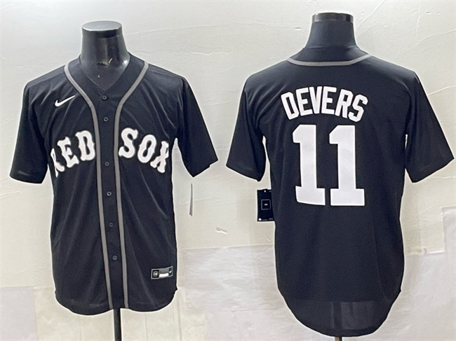Men's Boston Red Sox #11 Rafael Devers Black Lights Out Limited Stitched Baseball Jersey