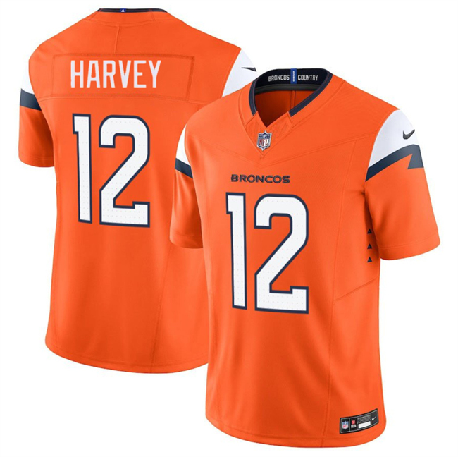 Men's Denver Broncos #12 RJ Harvey Orange 2025 F.U.S.E. Vapor Limited Football Stitched Jersey