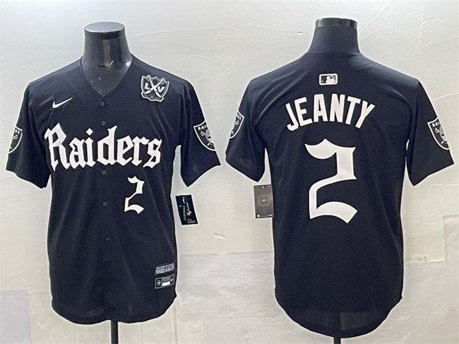 Men's Las Vegas Raiders #2 Ashton Jeanty Black 'Gothic Sin City Shadows Edition' With 65th Anniversary Patch Vapor Limited Stitched Baseball Jersey